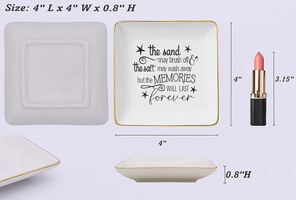 NZY Beach Life Memory Gifts for Women Best Friends Bestie BFF-Leaving Farewell after Holiday,Shared Happy Vacation Memories Gifts-Jewelry Tray Trinket Holder Ring Dish-The Sand May Brush Off