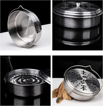 2 Portable Mosquito Coil Holder, Mosquito Incense Box Sandalwood Holder with Handle, Fireproof Incense Burner for Home Silver 2t