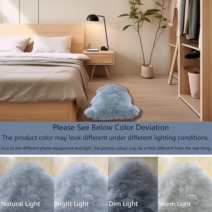 Woolous Gray Sheepskin Rug - Genuine New Zealand Natural Fluffy Area Rug, Real Sheep Skin Throw for Bedroom, Living Room or Chair Cover (Single Pelt, 2x3 ft, Gray)