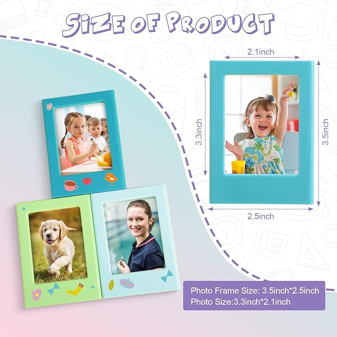 Epakh 20 Packs Magnetic Photo Picture Frame Cute Mini Table Photo Frame Holder 3 Inches Plastic Colorful Picture Display for Fridge Office (Multicolor)