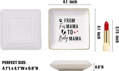 Topthink From Fur Mama to Baby Mama - Pregnancy Announcement Gift - Ceramic Jewelry Holder Ring Dish Trinket Tray for New Mom
