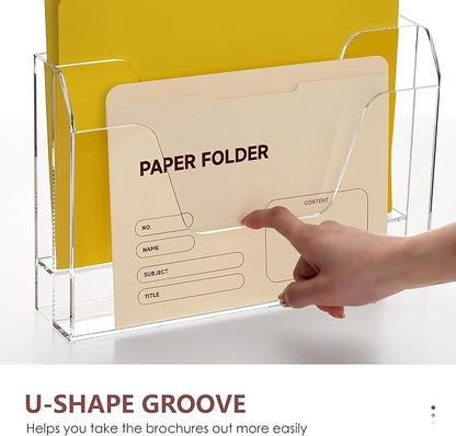 Acrylic Hanging Wall File Organizer, 2-Tier Mail Organizer Wall Mounted Magazine Wall File Holder, Paper Folder Organizer for Office, Desk, School