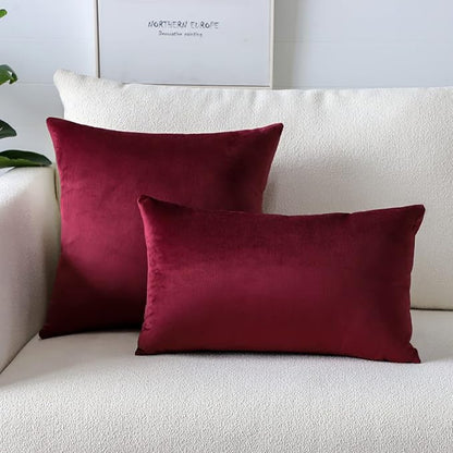 Artscope Luxury Velvet Pillow Covers Super Soft Decorative Square Throw Pillow Covers Case Cushion Covers for Sofa Couch Bedroom Car Decor 26x26 Inch Wine Red