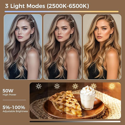 18" Large Ring Light with 60" Tripod Stand for iPhone, Portable Foldable Bi-Color 2500-6500K LED Big Ringlight for iPad with Bluetooth Remote Video Recording YouTube TikTok Photography Makeup