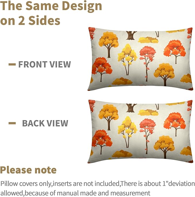 Fall Lumbar Pillow Covers 12x20 Set of 2 Red Orange Maple Tree Leaf Autumn Outdoor Pillows Case with Zipper Forest Print Pattern Decorative Cushion Rustic Decoration Farmhouse Sofa Couch Bed Decor