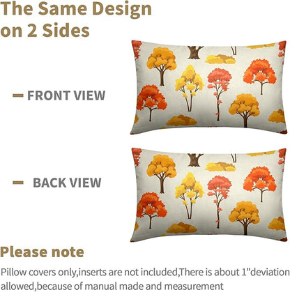 Fall Lumbar Pillow Covers 12x20 Set of 2 Red Orange Maple Tree Leaf Autumn Outdoor Pillows Case with Zipper Forest Print Pattern Decorative Cushion Rustic Decoration Farmhouse Sofa Couch Bed Decor