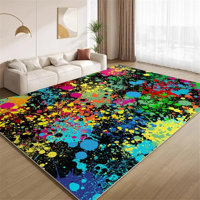 Grunge Paint Splatter Rug 5x7 Area Rugs Abstract Colorful Graffiti Rugs Ultra Soft Non Slip Washable Low Pile Carpet for Gameroom Bedroom Living Room Kids Room Playroom Home Decor