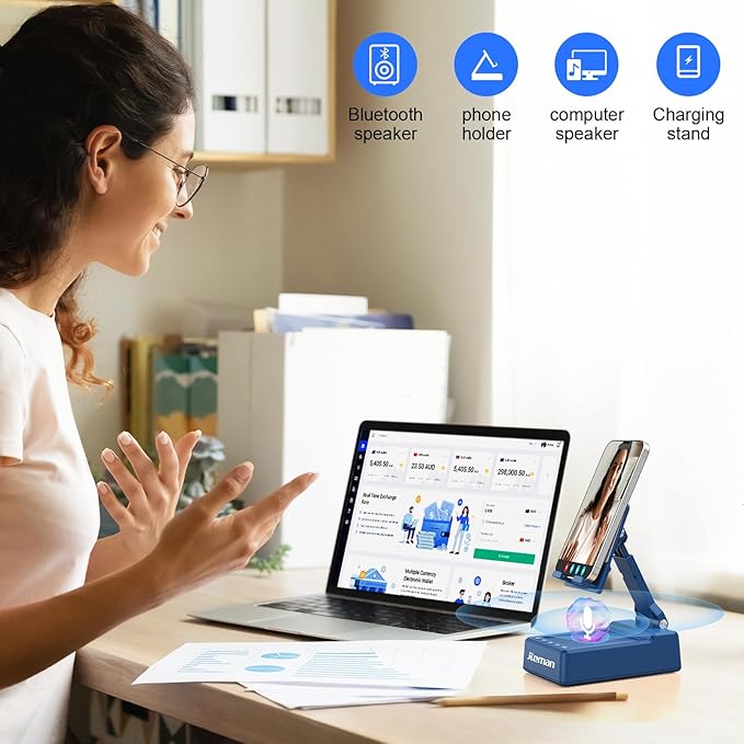 JTEMAN Gifts for Men Women,Cell Phone Stand with Bluetooth Speaker,Cool Tech Gadgets,Unique Birthday Gifts for Men Husband Mom Dad-Blue