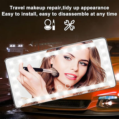LED Car Sun Visor Vanity Mirror, Dimmable Rechargeable Vehicle Touch Screen Cosmetic Mirror with 3 Light Modes & 60LEDs, Auto Interior Rear View Makeup Accessories, Universal Fit (Pink/LED)
