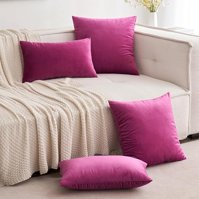 MIULEE Pack of 2, Velvet Soft Solid Decorative Square Throw Pillow Covers Set Cushion Case for Spring Sofa Bedroom Car 18x18 Inch 45x45 Cm Hot Pink