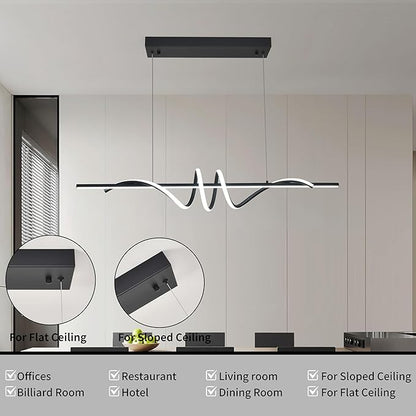 Modern LED Pendant Light, 39.37in Black Chandelier Dimmable with Remote & Phone Control,3000K-6000K Adjustable Color Temperature, Aluminum Modern Kitchen Light Fixture for Dining Room