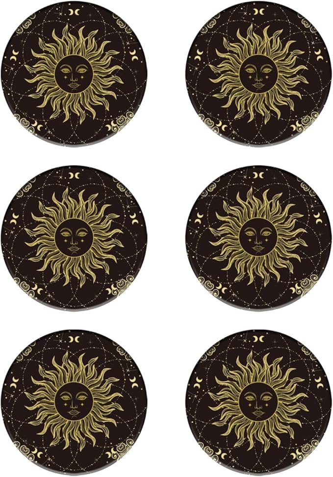Coasters Set of 6 Tarot Style Pattern Ceramic Drink Coaster with Cork Base Modern Style Coasters for Mugs and Cups Office Kitchen 4 in