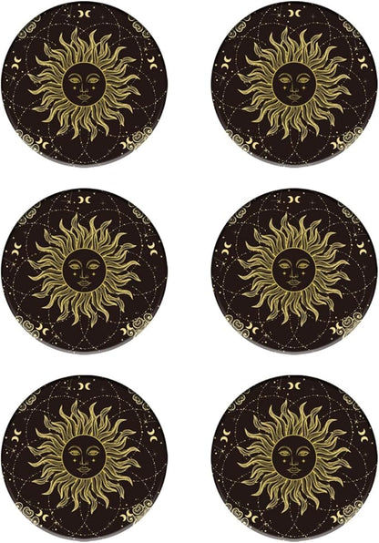 Coasters Set of 6 Tarot Style Pattern Ceramic Drink Coaster with Cork Base Modern Style Coasters for Mugs and Cups Office Kitchen 4 in