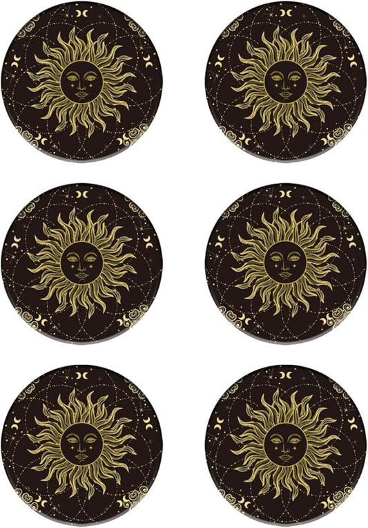Coasters Set of 6 Tarot Style Pattern Ceramic Drink Coaster with Cork Base Modern Style Coasters for Mugs and Cups Office Kitchen 4 in