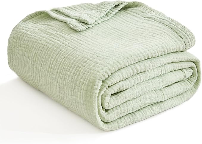 EMME Cotton Muslin Twin XL Blanket Breathable Gauze Blanket Soft Lightweight Blankets Adults Gifts for Women (Mint Green, 66"x90")