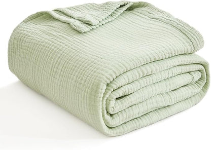 EMME Cotton Muslin Twin XL Blanket Breathable Gauze Blanket Soft Lightweight Blankets Adults Gifts for Women (Mint Green, 66"x90")