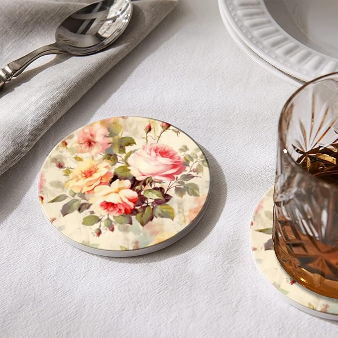 Coasters Set of 6 Ceramic Drink Coaster with Cork Base Modern Style Coasters for Mugs and Cups Office Kitchen 4 in