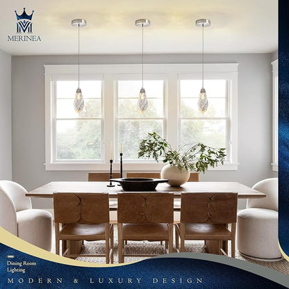 Brushed Nickel Crystal Pendant Light with Prism K9 Crystals, Modern LED Kitchen Island Hanging Light Fixture Adjustable Single Pendant Chandelier for Dining Room, Bedroom, Bathroom, Bar