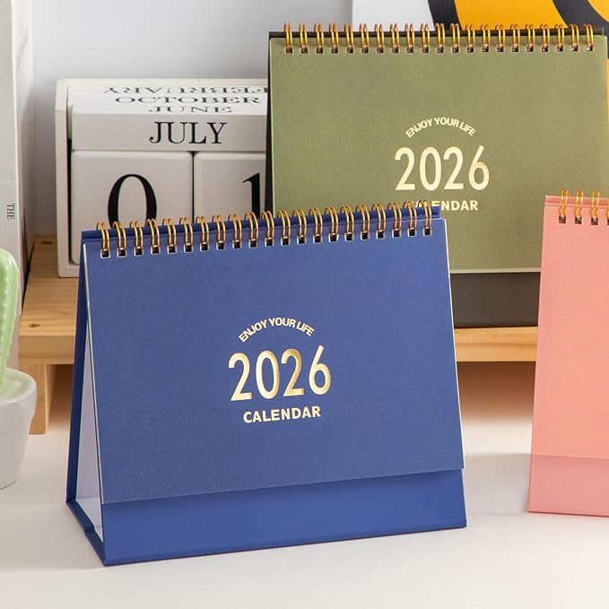 Small Desk Calendar 2025-2026, 18 Months Calendar Runs from Now to Dec 2026, Standing Flip Academic Year Desk Calendar with To-do List & Notes, Metal Ring Twin-Wire Binding with Stickers, Monthly Desktop Calendar for Home Office (Blue)