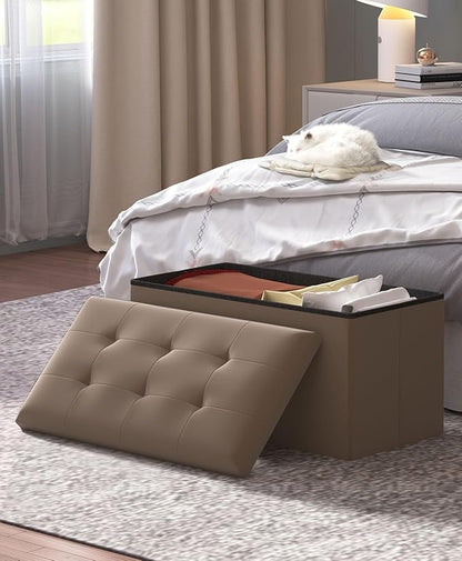 Folding Storage Ottoman Bench, Multi-Functional Ottoman Foot Rest, End of Bed Bench, Storage Chest for Living Room, Bedroom, Hallway, Entryway, Holds Up to 600 lbs (Brown, 30 Inches)