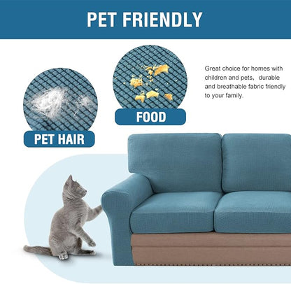 H.VERSAILTEX Multi-Pieces Sofa Covers Stretch Couch Covers Form Fitted Seats and Back Cushions Covers (2 Seat Covers Plus 2 Back Cusion Covers, Bonus 2 Armrest Covers), Storm Blue