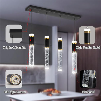 4-Lights Modern Crystal Chandeliers for Kitchen Island LED Dimmable Pendants Lighting Fixture LED Ceiling Light for Dining Room
