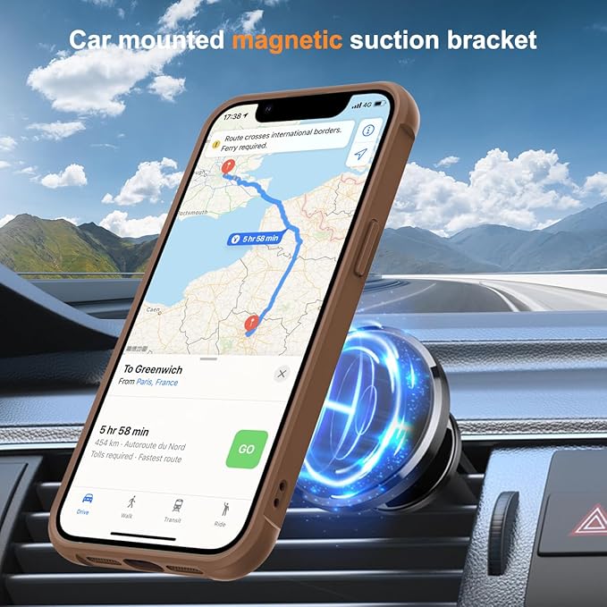 Compatible with iPhone 13 Case & iPhone 14 Case with Invisible Magnetic O-Ring Stand Translucent Phone Cases for 13 & 14 6.1" [Compatible with Mag-Safe][Great Grip Feeling], Desert Brown