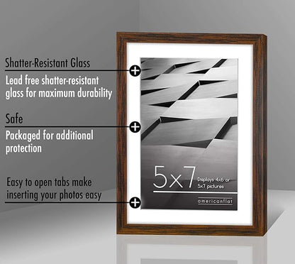 Americanflat 5x7 Picture Frame with Shatter-Resistant Glass - Use as 4x6 Frame with Mat or Display 5x7 Photo Without Mat - Streamline Collection - Picture Frames for Tabletop and Wall - Walnut