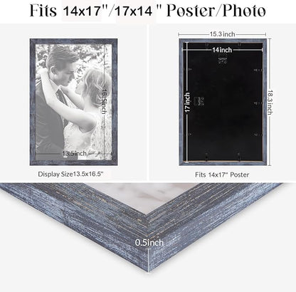14x17 Frame Rustic Blue, 17x14 Picture Poster Frame, Horizontal Vertical Hanging, 14 by 17 Wall Gallery Family Concert Portrait Photo Frame Anniversary/Birthday/Wedding/Thank you/Christmas Gift
