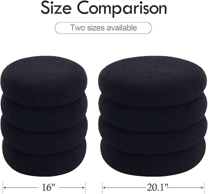 Flouki 20.1" Storage Ottoman Round, Vanity Stools for Bedroom, Sherpa Pouf Ottoman with Removable Lid, Modern Ottoman Stool for Girls Women, Foot Stool for Living Room, Black