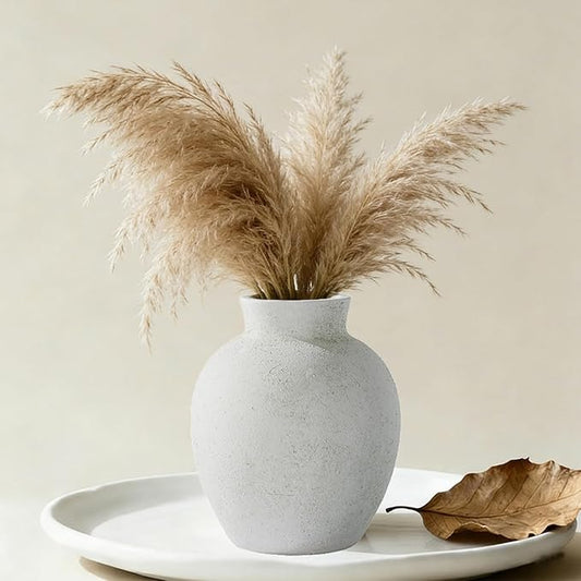 Handmade White Ceramic Vase - 6.1 Inch Farmhouse & Boho Decor for Living Room, Rustic Wabi-Sabi Centerpiece for Wedding, Fireplace Mantel