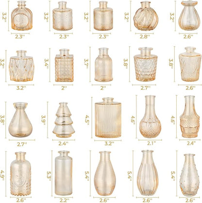 BEAHOT 32 Pack Gold Flower Vase in Bulk,Mini Vintage Glass Bud Vases for Centerpieces,Wedding Decor,Party & Home Decaration,Mother's Day (Gold)