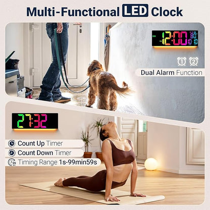 16.5" Large Digital Wall Clock: 11 RGB Colors Wall Mount Decor Clock for Living Room Bedroom Office Classroom, House Warming Gifts New Home Decor, Christmas Birthday Gifts for Men Women Black