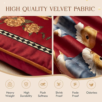 Easter Bunny Floral Red Pillow Cover Decorations, Velvet Euro Sham Covers Decorative Throw Pillow Covers 18x18 for Couch Sofa Bed Home Decor