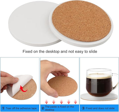 GNIEMCKIN 60 Pieces 4 Inch Round Blank Ceramic Coasters, Unglazed Ceramic Tiles Coasters, Ceramic Tiles with Cork Backing Pads for Painting, DIY Crafts, Mosaics, Circular, White.