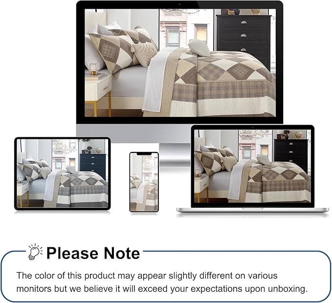 Farmhouse Bedspread King Size 120"x120" - 100% Cotton Lightweight Oversized King Quilt with 2 Pillowshams, Printed Diamond Quilted Bedding Coverlet for All Season, Brown/Beige/Khaki
