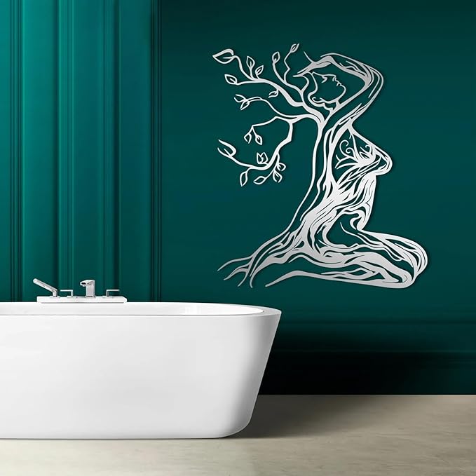 Abstract Tree Branch Woman Metal Wall Art, Metal Woman Silhouette Wall Decor, Tree Wall Decor, Feminine Wall Art, Modern Minimalist Line Decoration for Bedroom Bathroom (White, 39"x35"/100x88cm)