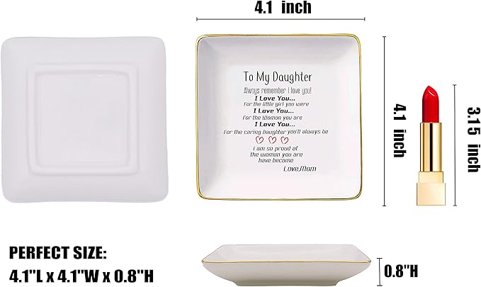 To My Daughter Always Remember I Love You Ceramic Jewelry Holder Ring Dish Trinket Tray - Gifts from Mom Or Dad - Birthday, Graduation, Christmas