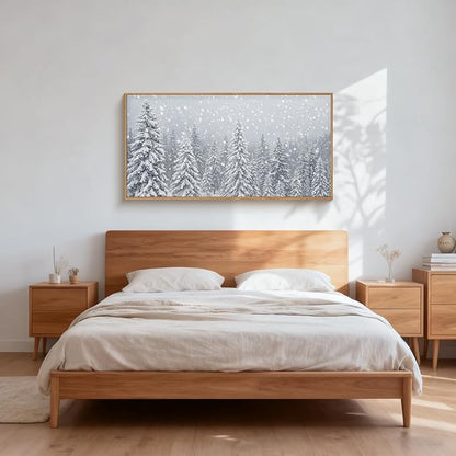 Aryroi Winter Snow Covered Forest Framed Canvas Wall Art Set,Snowy Woodland Wall Decor,Wilderness Pine Tree Art Prints,Natural Botanical Landscape Artwork for Living Room, Bedroom,Farmhouse-40 x20 x1
