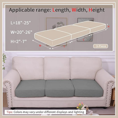 hyha Waterproof Couch Cushion Covers, Waterproof Sectional Couch Covers for 3 Cushion Sofa for Pets, Stretch Sofa Slipcover Washable with Elastic Bottom(3 Packs, Grey)