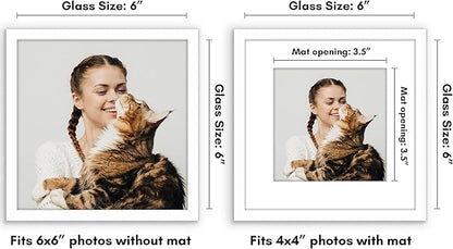 Americanflat 6x6 Picture Frame with Shatter-Resistant Glass - Use as 4x4 Frame with Mat or Display 6x6 Photo Without Mat - Streamline Collection - Square Frames for Tabletop or Wall - White