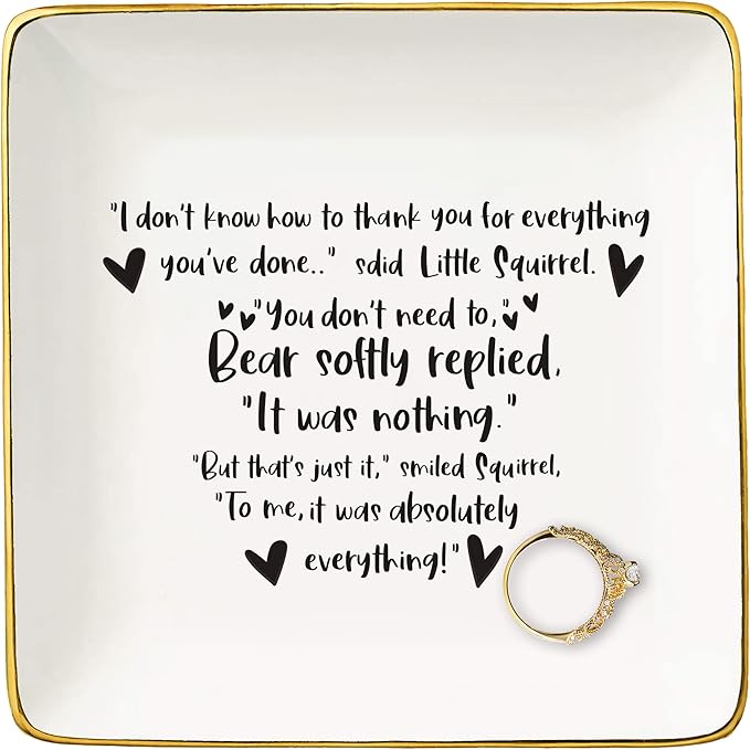 Friendship Gift for Best Friends,Bestie,Bff,Friendship Help Each Other and Thank You Keepsake-Little Squirrel Bear Saying-I Don't Know How to Thank You-Ceramic Jewelry Tray Trinket Holder Ring Dish