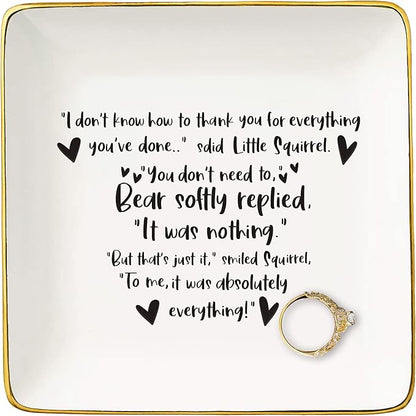 Friendship Gift for Best Friends,Bestie,Bff,Friendship Help Each Other and Thank You Keepsake-Little Squirrel Bear Saying-I Don't Know How to Thank You-Ceramic Jewelry Tray Trinket Holder Ring Dish
