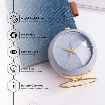 AYRELY® Battery Operated Desk Alarm Clocks with Light,Retro Silent No Ticking Analog Small Clock,Loud Table Clock for Bedside/Bedroom/Kitchen/Office/Travel/Kids/Room Decor Aesthetic Vintage (Blue)