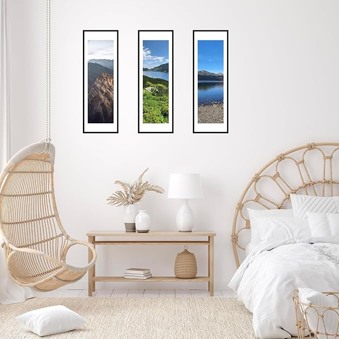 10x30 Picture Frame with 8x24 Mat Set of 2, Display Photo 8x24 with Mat or 10 x 30 Without Mat, Wall Hanging Large 10 by 30 Poster Frame with Plexiglass, 2 Pack, Black