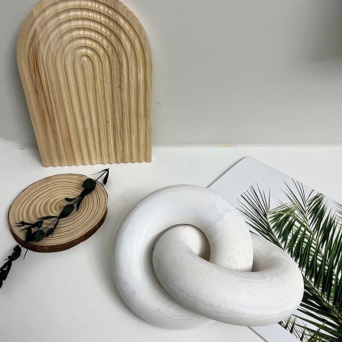 Wood Chain Link Decor Knot Decor，2-Link Hand Boho Carved Wood Chain Suitable for Bedroom, Living Room, Coffee Shop Decoration (White)