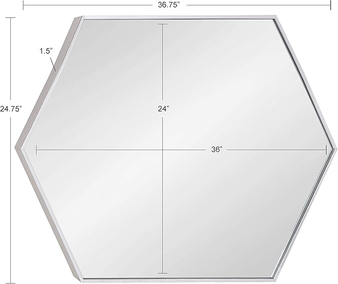 Kate and Laurel Rhodes Modern Hexagon Wall Mirror, 24.75 x 36.75, Silver, Chic Geometric Wall Mirror
