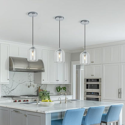 Modern Chrome Pendant Lights Kitchen Island Ceiling Chandelier Indoor Crystal Hanging Light Fixtures for Dining Room Kitchen Living Room Bedroom（2Pack）