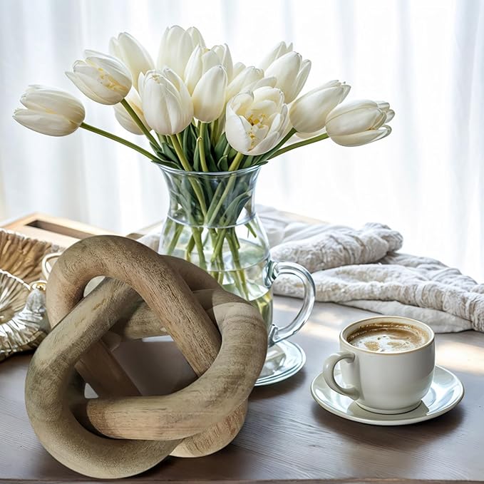 Wood Knot Decor -Coffee Table Decor Shelf Decor Table Books Hand Carved Home Decoration Boho Country Rustic Modern Shabby Chic Style 3 Link Wooden Knot Chain Link Decor (Rustic)
