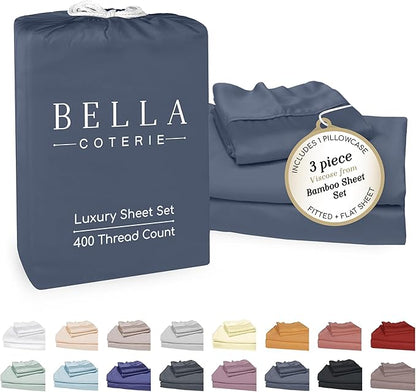 Bella Coterie Luxury Bamboo Viscose Twin Size Sheet Set | 100% Organically Grown | Ultra Soft | Cooling for Hot Sleepers | 18" Deep Pocket [Slate Blue]